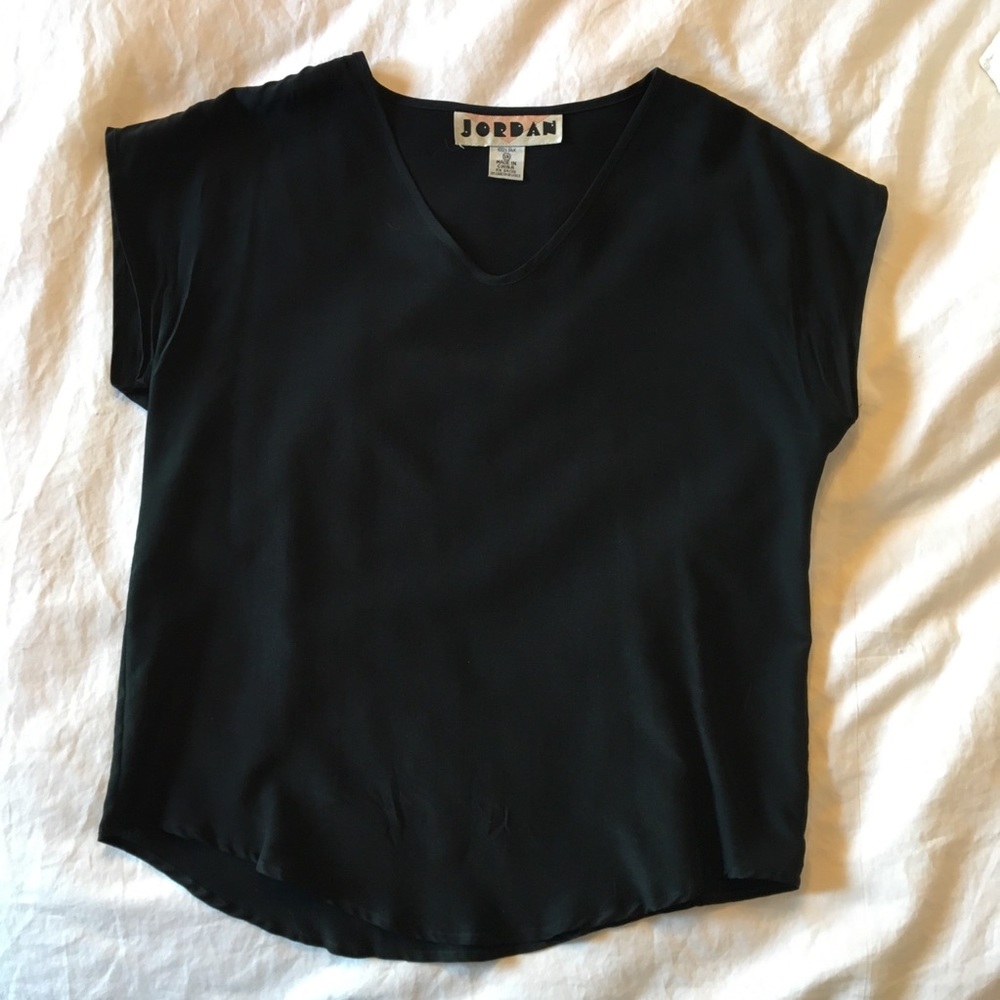vintage black 100% silk v-neck t-shirt